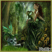 Femme fantaisie en vert. - GIF animate gratis