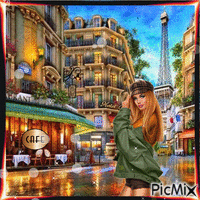 Paris, rues, cafés, peinture à l'aquarelle