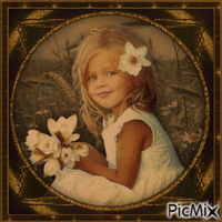 Petite fille avec des fleurs - Free animated GIF