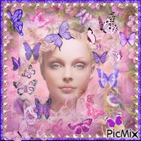 Woman and butterflies - Purple/pink tones