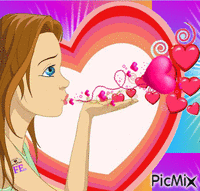 Puszit küldő lány. animovaný GIF