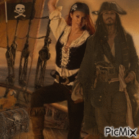 Couple de pirates sur un bateau