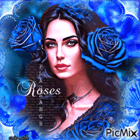 La femme et les roses bleues - GIF animé gratuit