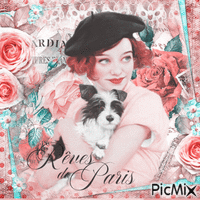 Paris vintage woman dog - Gratis animerad GIF