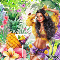 Contest!Femme avec des fleurs - Tropical - Gratis animeret GIF