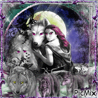 wolf with woman GIF animé