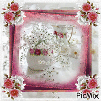Bouquet Floral rose & blanc GIF animé