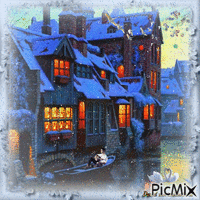 Maison de ville sous la neige - Zdarma animovaný GIF