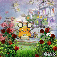 Dedenne chilling in a garden Animated GIF