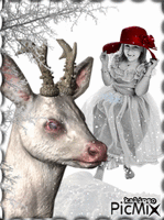 Deer and girl анимированный гифка