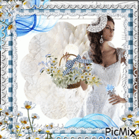 woman with basket of flowers animēts GIF
