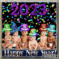 Happy New Year 2023 Babies - Zdarma animovaný GIF