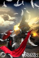 Sombrilla roja para lluvia de plumas animovaný GIF