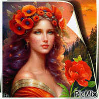 Porträt einer Frau und einer Mohnblume - GIF animé gratuit