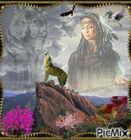 Indienne avec des loups - Free animated GIF