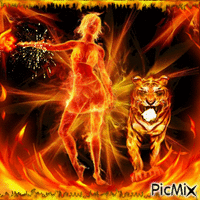 Woman and Tiger - GIF animé gratuit