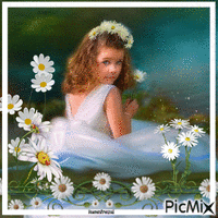 Kleines Mädchen unter Gänseblümchen - Darmowy animowany GIF