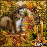 Autumn Squirrel w Candle-RM-06-07-23 - Nemokamas animacinis gif