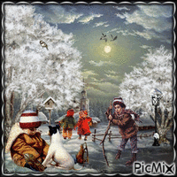 Children playing in the snow - Contest - GIF animé gratuit