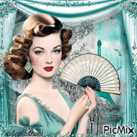concours : Femme vintage turquoise - Free animated GIF