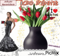 Tulipes,un bouquet, Une belle femme - Kdo d'Amitié . Welcome. animasyonlu GIF
