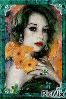 Portrait of a woman - Orange and green tones - GIF animasi gratis