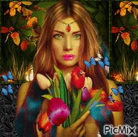 Donna con tulipani GIF animé