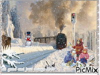 winter children snow train - GIF animé gratuit