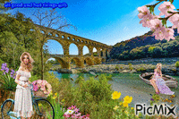 bridge flowers woman water france bee Animated GIF
