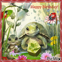 Happy Birthday turtles - GIF animé gratuit