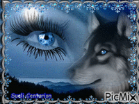 Olhar de Lobo e mulher - Безплатен анимиран GIF