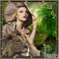 woman with lion bp κινούμενο GIF