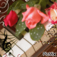 Roses et piano - Nemokamas animacinis gif