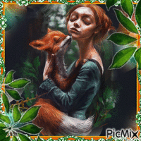 WOMAN WITH FOXES animuotas GIF