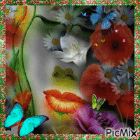 face flowers butterflies анимированный гифка