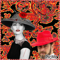 pareja con sombrero  negro y rojo GIF animé