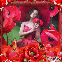 WOMAN AND POPPIES анимирани ГИФ