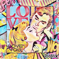 Couple pop art love - Безплатен анимиран GIF