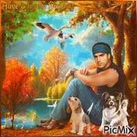 Have a lovely Sunday. Autumn. Man, dogs - Free animated GIF