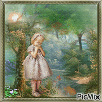 Petite fille au bord de la rivière. - GIF animate gratis