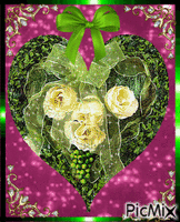 Yellow roses on a green heart. Animated GIF
