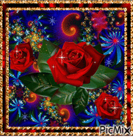 Red roses on blue. animowany gif