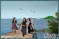 sommar folk på bryggan - GIF animado grátis