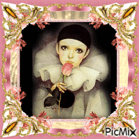 Art Peinture - Pierrot en jaune & rose κινούμενο GIF
