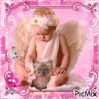 little angel and her kittens - GIF animé gratuit