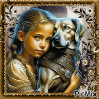 Porträt eines kleinen Mädchens mit Hund - Free animated GIF