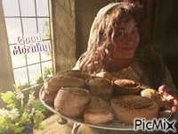 Good Morning-Poldark-Prudie with Breakfast GIF - Gratis geanimeerde GIF