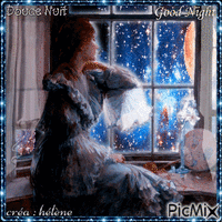 Femme à sa fenêtre regardant les étoiles - GIF animé gratuit