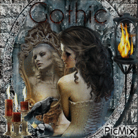 Gotisches Mädchen im Spiegel