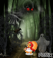 Red riding hood in the haunted forest GIF animé